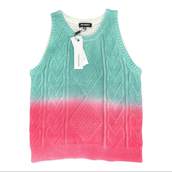 525 America Crystal Blue & Pink Color-Block Diamond-Knit Crewneck Tank NWT XS - Picture 3 of 10